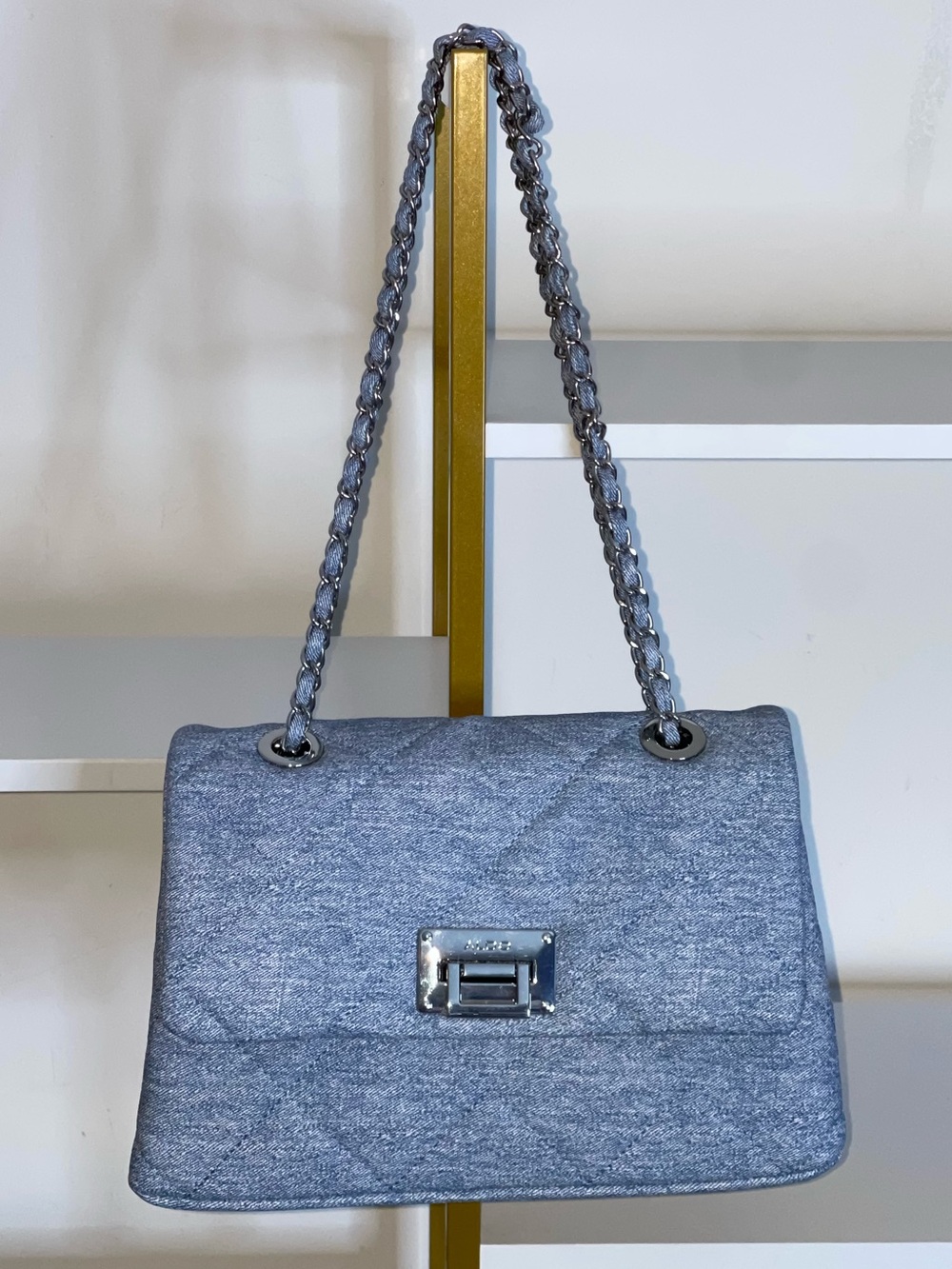 Aldo Quilted Denim Chain Strap Denim Handbag